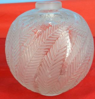 R Lalique Palms Frosted Vase Made In France Signed 4.  75 " Tall
