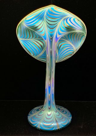 Orient & Flume Art Glass Vase Iridescent Pulled Feather Morier Design Signed