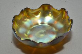 Antique Signed L.  C.  T.  Tiffany Favrille Art Glass Nut Dish T9555 W/ Scalloped Rim