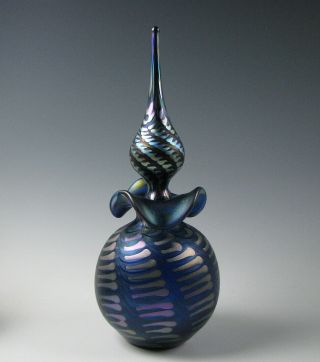 Charles Lotton Art Glass Perfume Bottle Blue With Silver Iridescent 1997