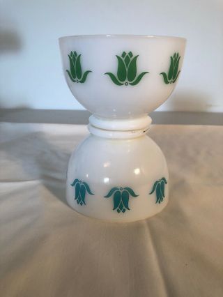Vntg Fire - King " Tulip " Cottage Cheese Footed Bowl 1957 - 1958 Turquoise Green