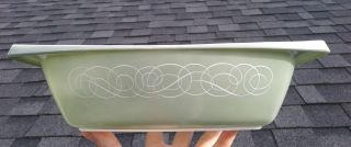 Vintage Pyrex Green Sage Scroll 2.  5 Qt Oblong Curved Casserole 035 Rare Htf
