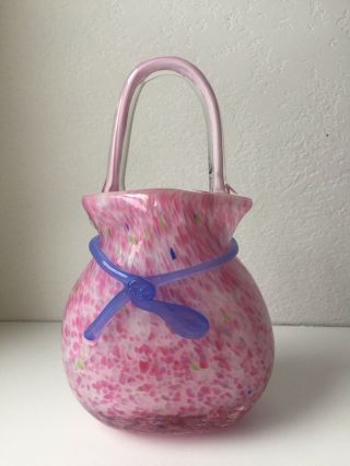 Murano Style Hand Blown Studio Art Glass Handbag - Purse.  Vase - Planter