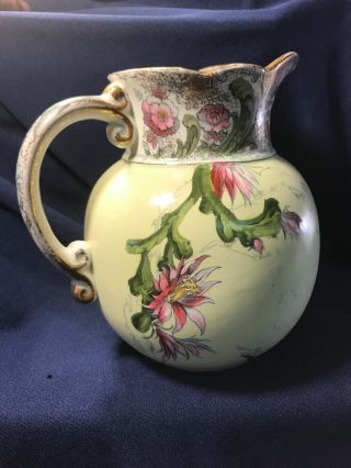 Antique Porcelain Doulton Burslem England Pitcher Wonderful Flower Decoration