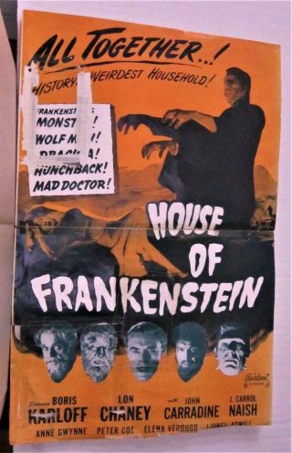 1944 House Of Frankenstein 1950 Rerelease Pressbook Chaney Jr Karloff Carradine