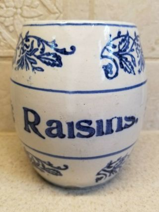 Brush Mccoy Pottery Wildflower Blue And White Stoneware Raisins Canister 5 1/2 "