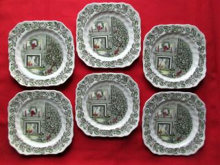 Set Of 6 Johnson Brothers Merry Christmas Square Salad Plates 7 - 5/8 " Exc