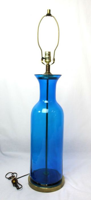 Blenko Wayne Husted Mid Century Glass Lamp Table Urn Blue 1960 