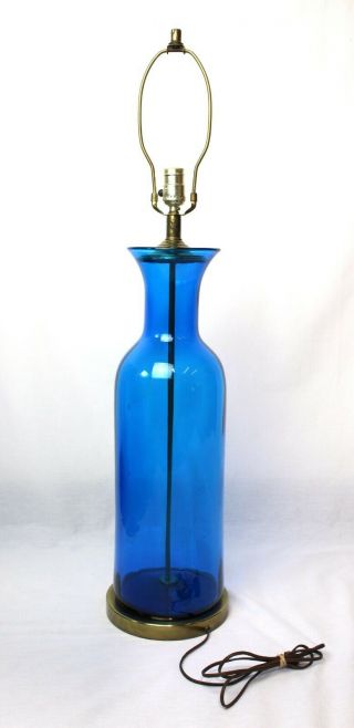 Blenko Wayne Husted Mid Century Glass Lamp Table Blue Urn 1960 