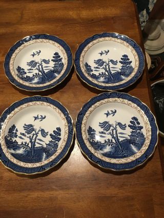 Set Of 4 Booths Real Old Willow Blue 8 1/4” Rimmed Soup Bowl Vgc
