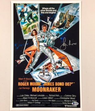 Roger Moore Signed James Bond Moonraker 11x17 Movie Poster Photo Bas Beckett