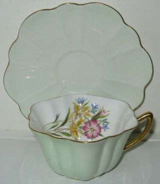 Shelley Wild Flowers Stratford Light Green Cup And Saucer