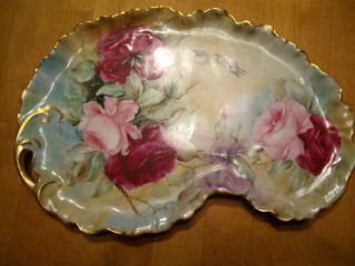 Atq William Guerin (w.  G.  & Co. ) Limoges Hand Painted Flowers Gilt Dresser Tray
