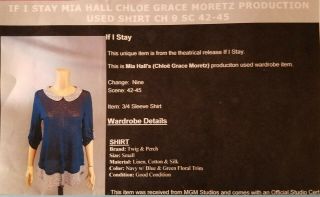 Chloe Grace Moretz Screen Worn Wardrobe Shirt From The Movie,  (if I Stay)