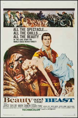 Beauty And The Beast Orig 1962 One Sheet Movie Poster Mark Damon/joyce Taylor