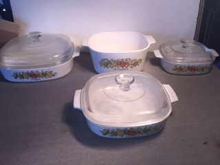 7 Piece Corning Ware” Spice Of Life”.  Oven Ware Set Casseroles