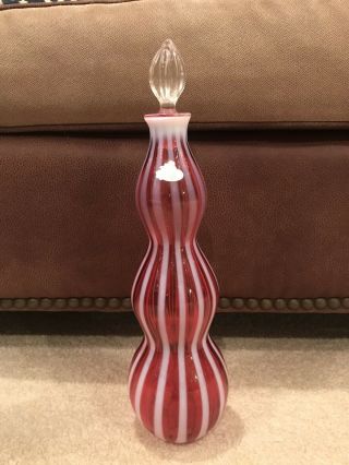Fenton Art Glass Wine Bottle Cranberry Opalescent Stripe Tall (small Chip Look)