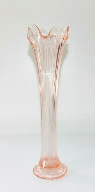 Vintage Antique 1930s American Art Deco Pink Depression Glass 11.  5 " Vase