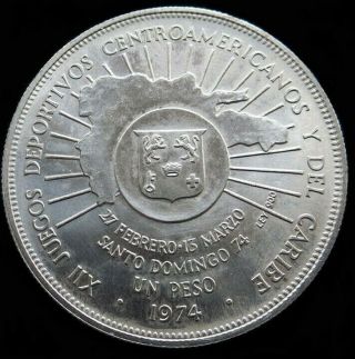 1974 Silver Dominican Republic Peso 12th Central American Games Coin State