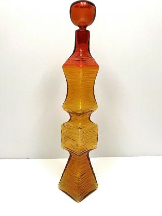 VTG Blenko Glass Decanter MCM Genie Bottle Wayne Husted 6228 Block Mod Tangerine 2