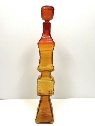 VTG Blenko Glass Decanter MCM Genie Bottle Wayne Husted 6228 Block Mod Tangerine 3
