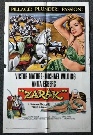 Zarak.  1956 One Sheet Movie Poster.  Victor Mature.  Anita Ekberg.