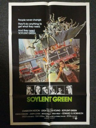 Soylent Green Folded One Sheet Movie Poster Charlton Heston Leigh Taylor - Young