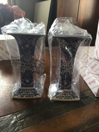 Spode China Judaica Set Of 2 Sabbath Candlestick Pair Candle Holders Sticks