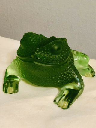 Lalique Gregoire Large Crystal Green Toad Frog Figurine Signed & Labeled
