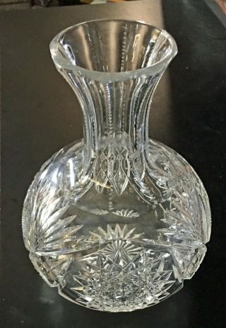 Abp Cut Leaded Glass Crystal Vase Decanter Carafe Daisy Pattern W Fans & Ferns