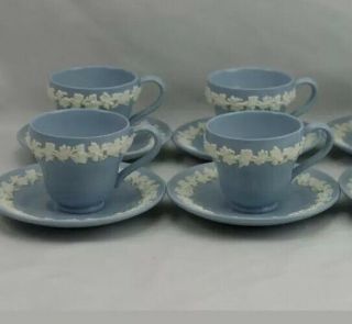 Wedgewood Smooth Edge Queensware White On Blue Demitasse Cups Saucers Set Of 4