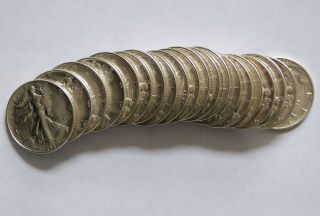 Full Roll (20) 1937 Xf - Au Walking Liberty Half Dollars 50c Silver Coins