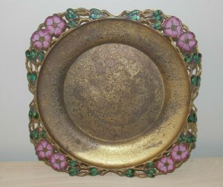 Antique Signed Louis C Tiffany Furnaces Inc Favrile Plate 420 Enameled Flowers