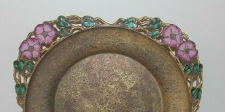 Antique Signed Louis C Tiffany Furnaces INC Favrile Plate 420 Enameled Flowers 2
