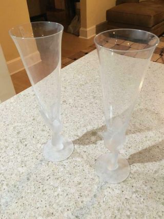 Gorham Crystal Frosted Dove Champagne Flutes Set Of 2