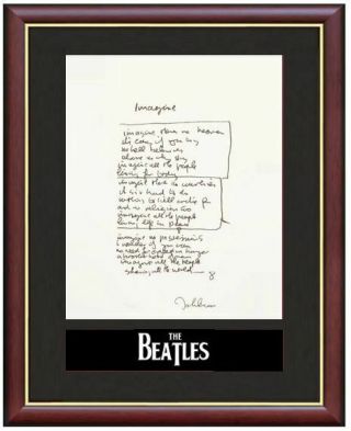 John Lennon Handwritten Imagine Lyrics Mounted Framed & Glazed Memorabilia