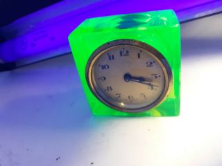 Rare Uranium Vaseline Glass Mantle Clock Art Deco Mayer Germany