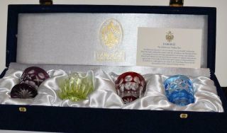 Set Of 4 Vintage Faberge Cased Cut To Clear Vodka Glasses - 2 1/8 " H - Mib - B
