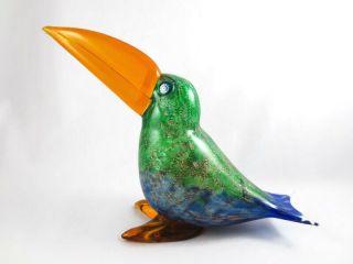 Vintage Murano Italian Glass Toucan Bird Signed Franco Moretti Gold Flecks
