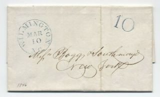 1846 Wilmington Nc Stampless Letter Blue Cds And 10 [y4859]