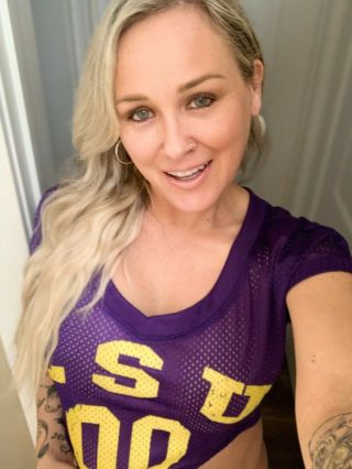 MICHELLE BAENA EVERYTHING MUST GO LSU JERSEY CROP TOP & SIGNED PHOTO  2