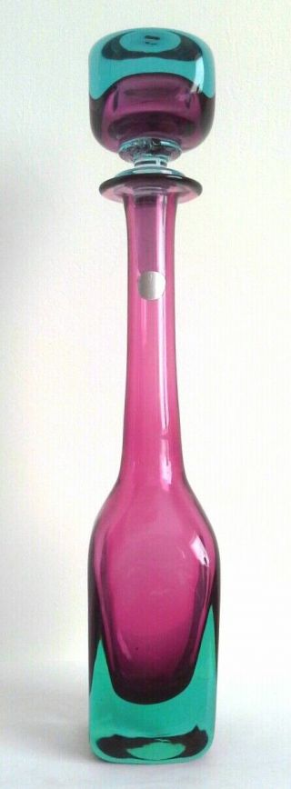 Vintage Murano Sommerso Bottle & Stopper - Uranium,  Purple & Turquoise