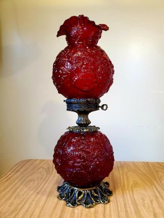 Fenton Ruby Red Poppy Gone With The Wind Lamp
