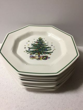 8 Nikko Christmastime Octagonal Dinner Plates 10 7/8 " Christmas Tree