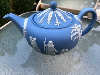 Vintage Wedgwood Jasperware Light Blue Teapot Classical Figures