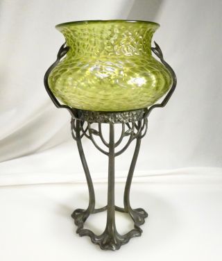 Antique Loetz Kralik Bronze Art Nouveau Iridescent Glass Vase - 57817