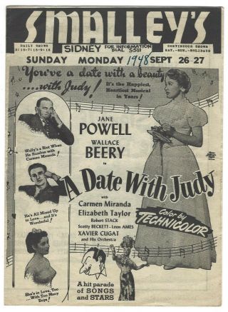 1948 Movie Herald Jane Powell Wallace Berry " A Date With Judy " Sidney Ny Theater