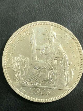 1906 - A French Indo - China 1 Piastre Silver Trade Dollar France Paris Crown