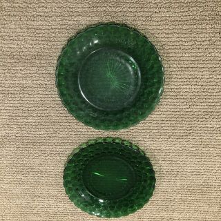 Set Of 2 Vintage Anchor Hocking Forest Green Bubble Glass Dinner Plates Two Euc