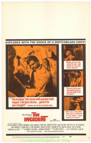 The Incident Movie Poster 14x22 Inch Window Card 1967 Brock Peters Beau Bridges